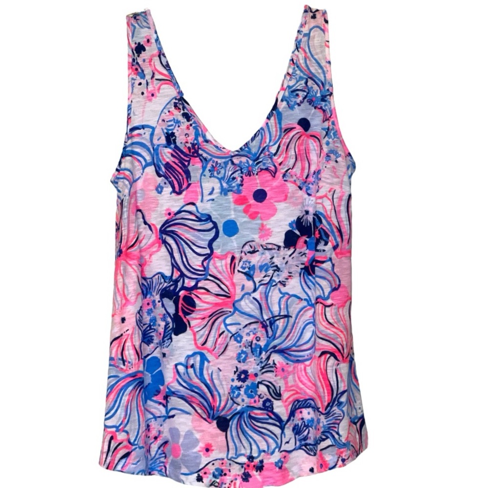 Lilly Pulitzer “Beta Fish” Pink & Blue Floral Tank Top